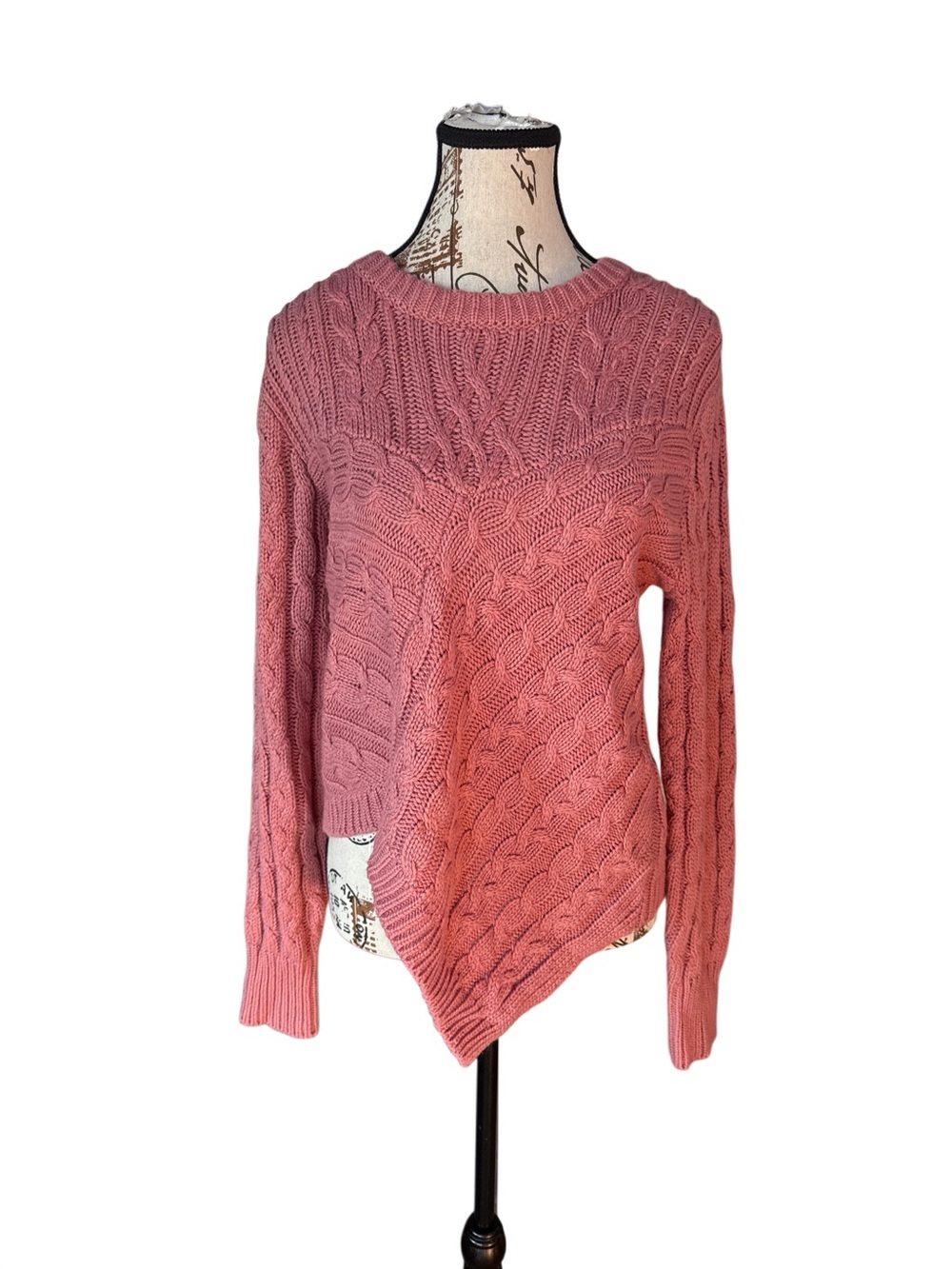 Women’s Free Generation Los Angeles Pink Cable Knit Asymmetrical Sweater, M
